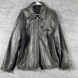 Vintage Coach Jacket Mens Medium Black Leather Full Zip Bomber Faded Retro 90s